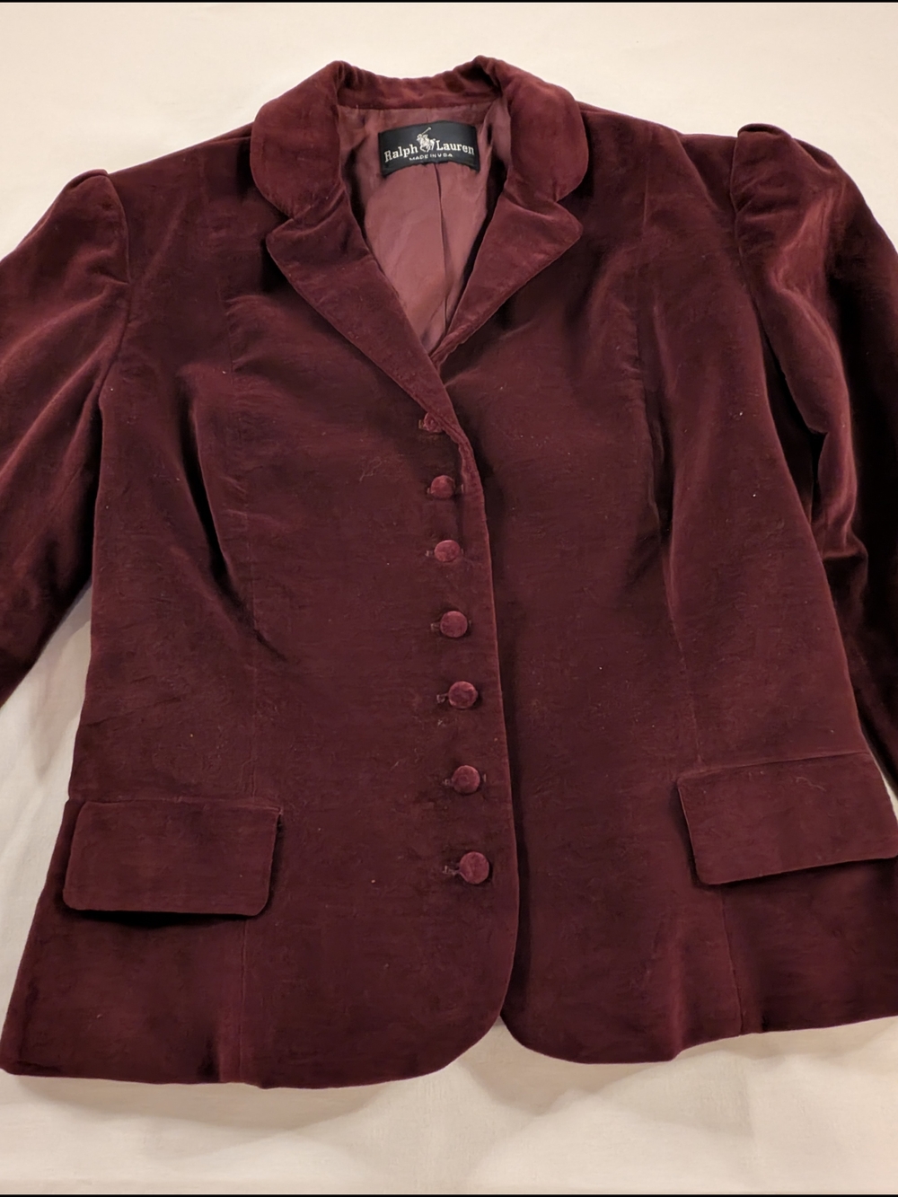 Vintage 90s Ralph Lauren Burgundy Plum Velvet Cropped Blazer Jacket Made in USA - Picture 3 of 16